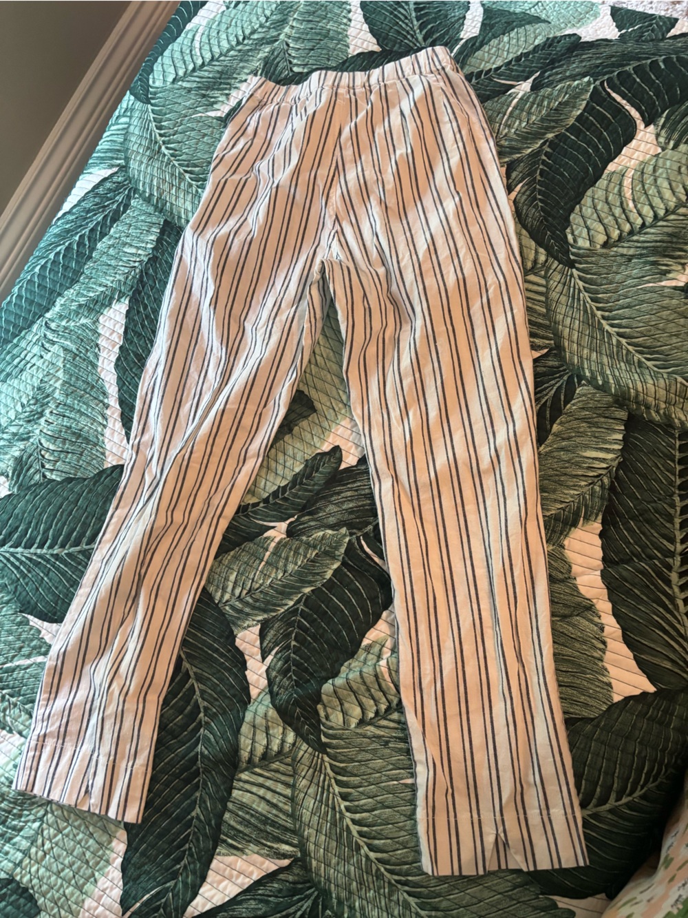 John GALT Striped Elastic-Waist Pants - White with Navy Stripe - Picture 2 of 4